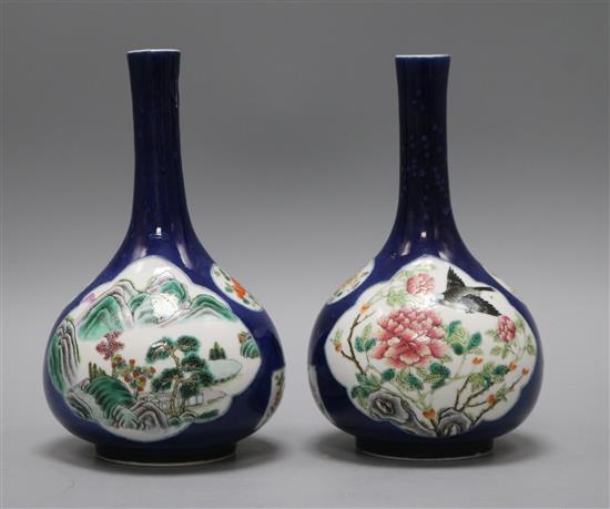 A pair of 19th century Chinese blue ground vases H.20cm